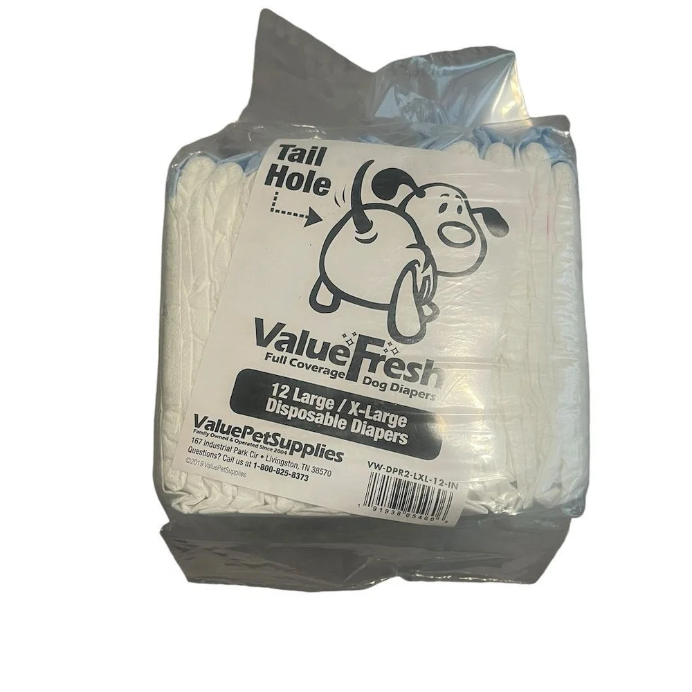 Value Fresh Dog Diapers L/XL Female Disposable 12 Count White 12 Count Full